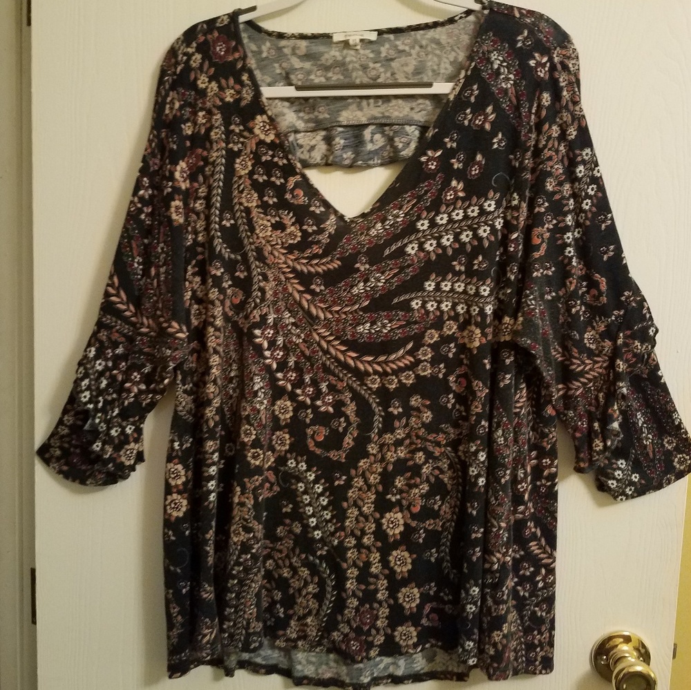 New Maurice's Winter Teal Floral Print Blouse